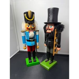 Vintage wood German Nutcracker Chimney Sweep & Soldier Christmas Figurines Set